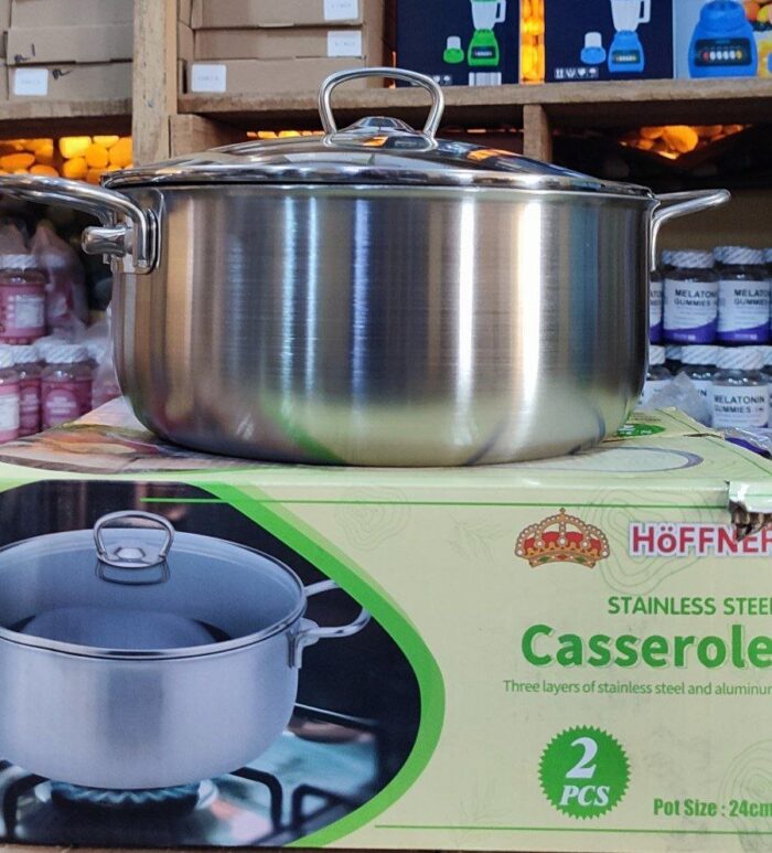 24cm Rugged Non-stick Casserole. Nonstick inside, stainless steel outside.